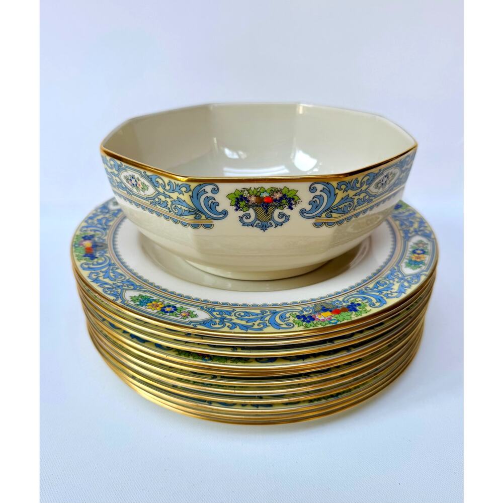 Vintage Lenox Autumn Dinner Plates & Serving Bowl, 12 Piece Set